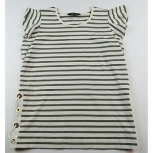 Lauren Ralph Lauren Womens Cotton Scoop Neck Gray Striped T Shirt Blouse M